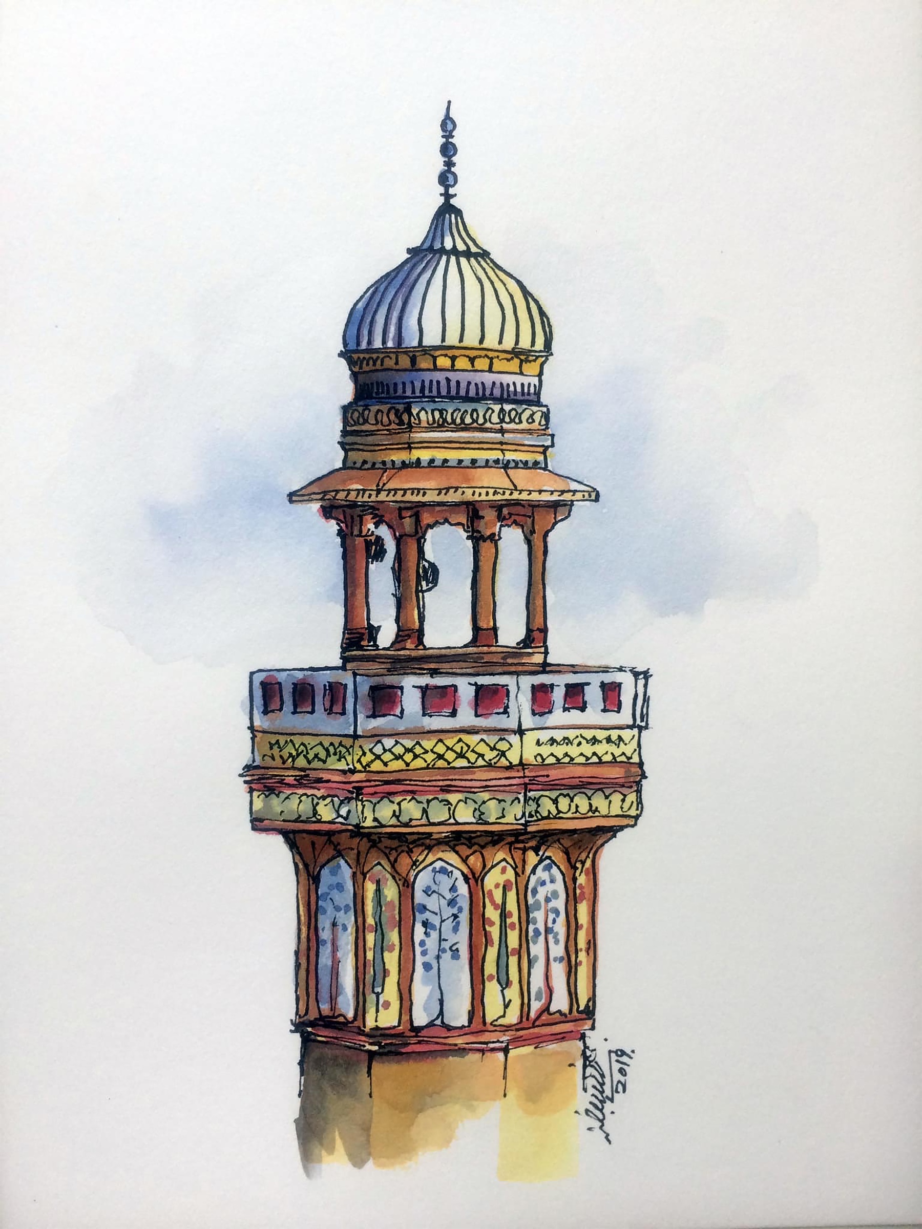 Details of Wazir Khan Mosque Minaret inside Dehli Gate Lahore by ArtSaqib