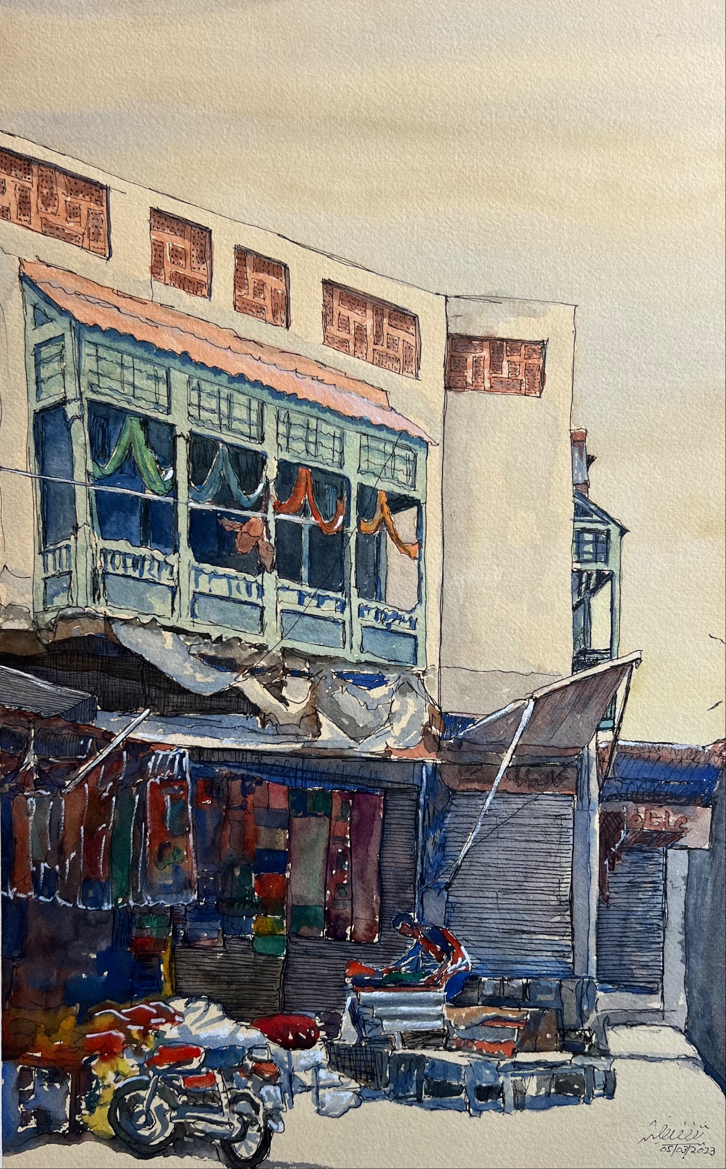 A Wooden Balcony Old House inside Dehli Gate Lahore by ArtSaqib